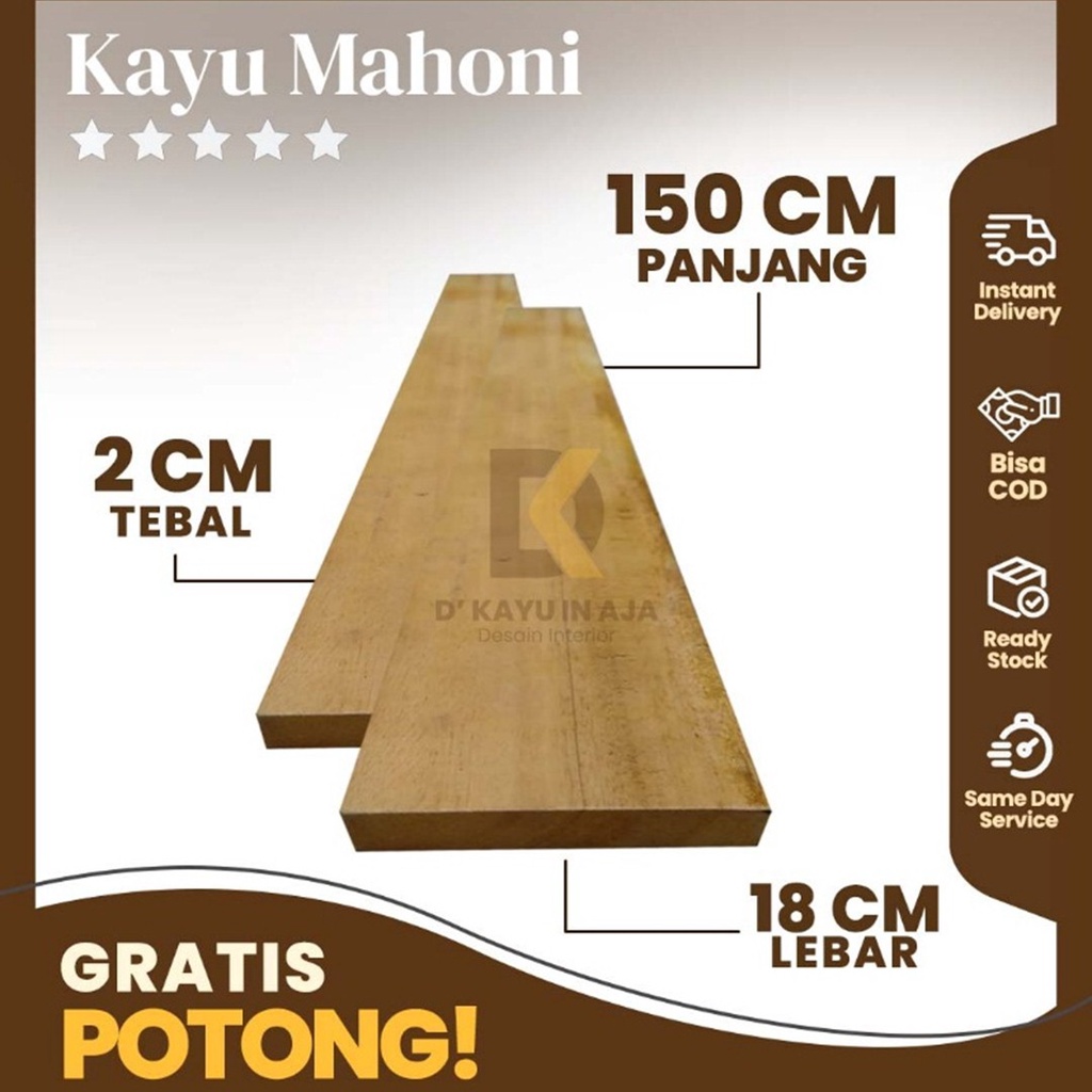 Jual Papan Kayu Mahoni Ukuran Tebal 2cm Lebar 18cm Panjang 150cm