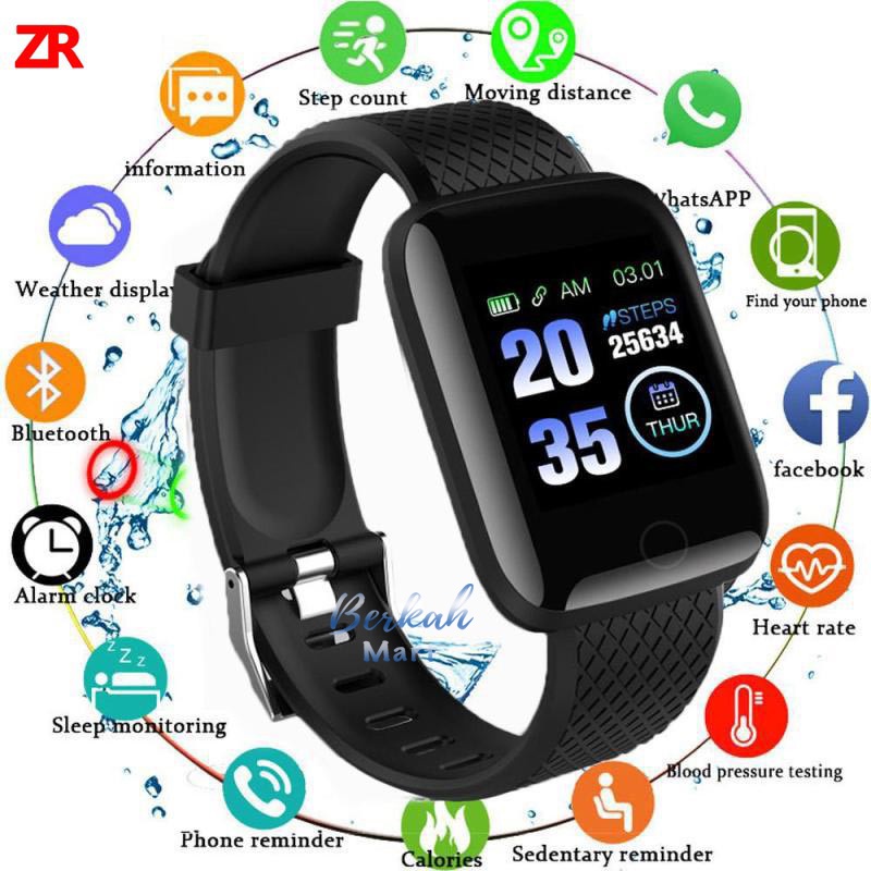 SMARTWATCH BLUETOOTH FITNESS TRACKER DETEKSI DETAK JANTUNG JAM OLAHARAGA JAM TANGAN PINTAR 116+ PLUS