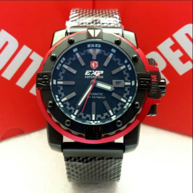 EXPEDITION E 302 AUTOMATIC PRIA BLACK RED ORIGINAL GARANSI RESMI 1 TAHUN