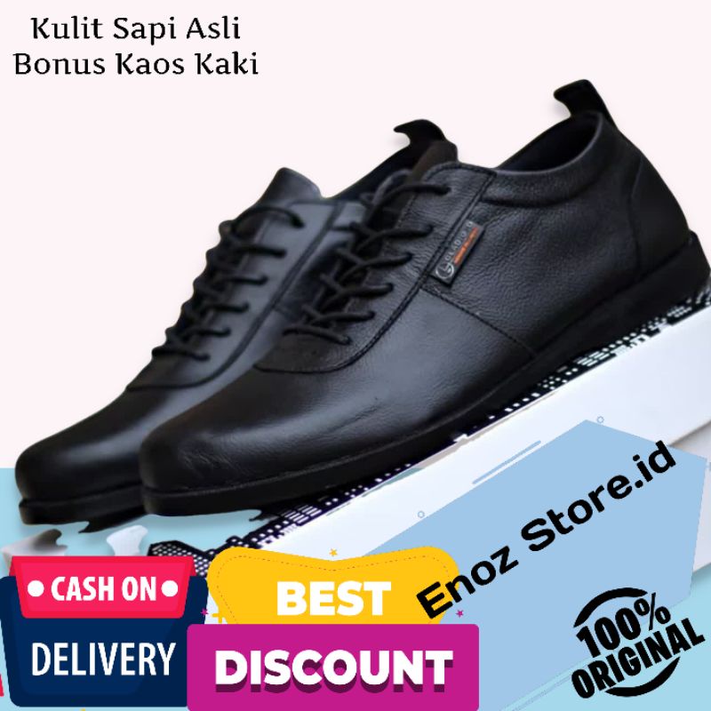 ENOZ X GURITTO - Sepatu Sneakers Casual Pria Kulit Sapi Asli Kasual Low Sneaker Untuk Kerja Kantor Formal Sekolah Kuliah Murah Gaya Original Handmade Distro Quality Series