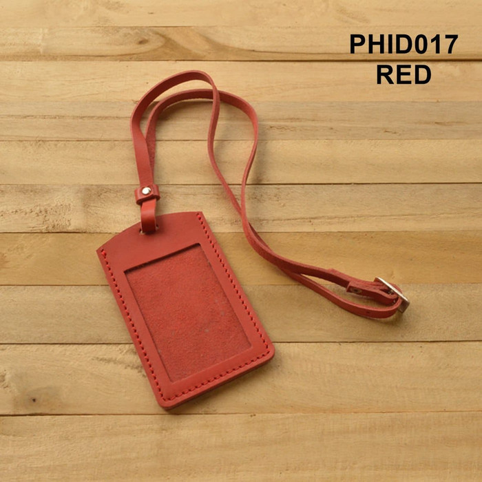 

gantungan ID card kulit asli warna merah| id card holder PHID017