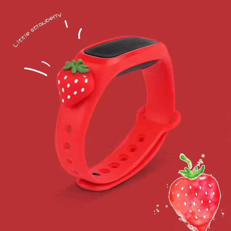 Jam Tangan Elektronik Tahan Air IP67 Motif Kartun Anak Laki-laki Perempuan LED Minimalis Gelang A25-Red Strawberry
