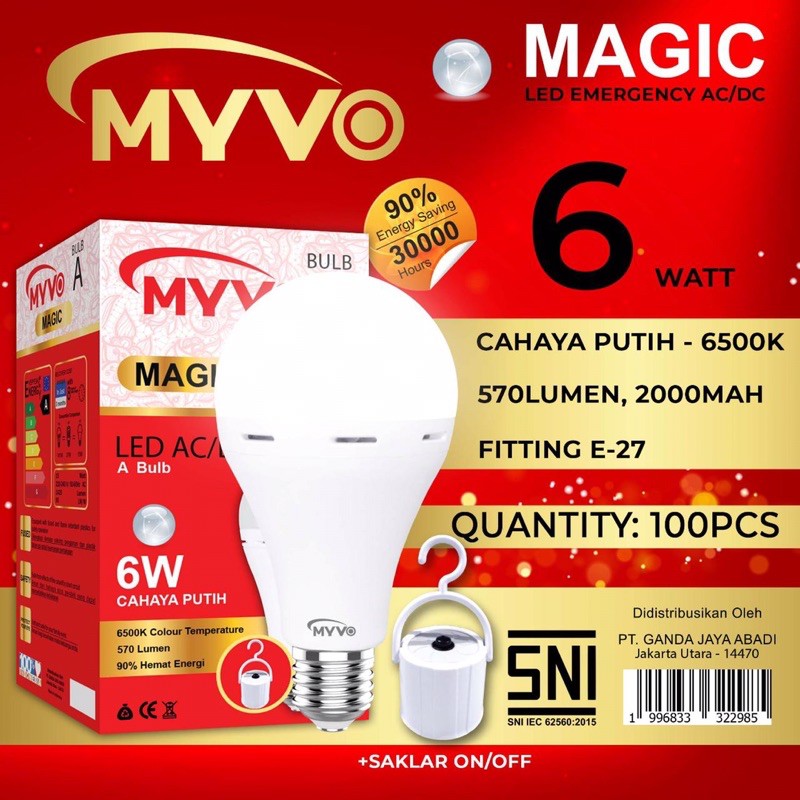 Lampu Led Emergency 6w/ 10w/ 15w AC/DC MYVO MAGIC