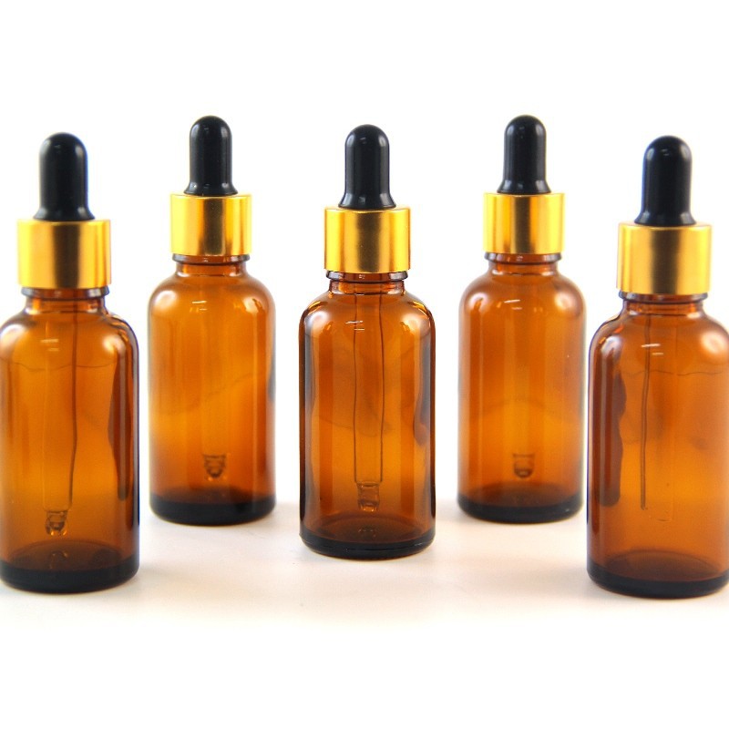 DISKON BOTOL KACA PIPET 30 ML COKLAT TEBAL - RING GOLD / KARET HITAM - TEMPAT SERUM KECANTIKAN