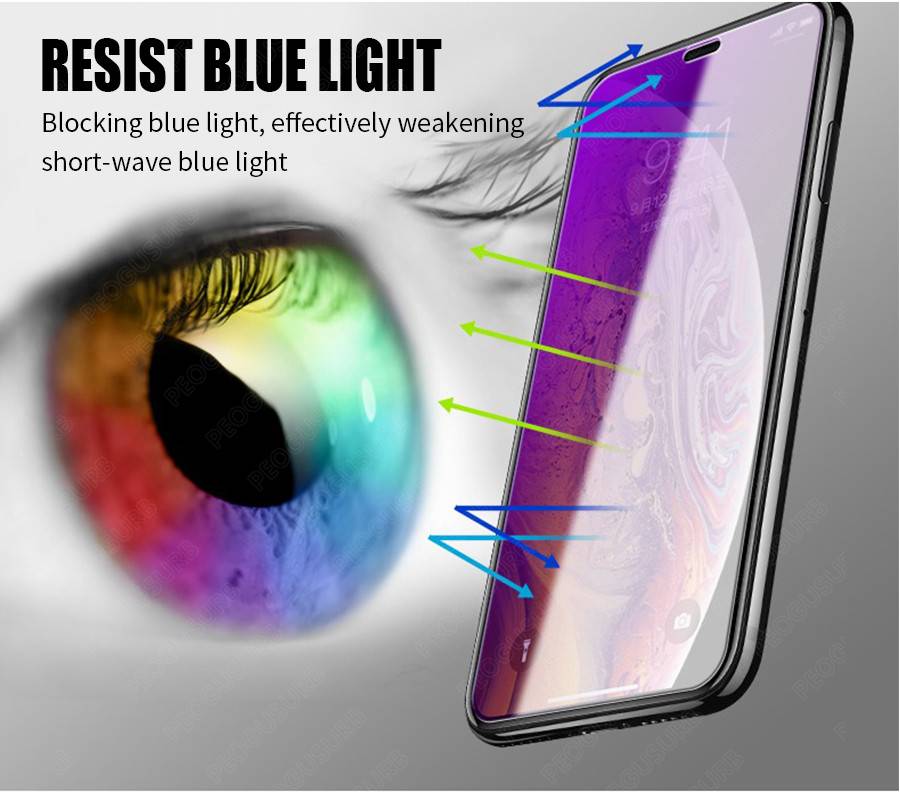 Anti UV Purple Blue Light Fingerprint Tempered Glass For iPhone 12 Mini 11 Pro XS Max XR X 8 7 6 6s Plus Screen Protector Film