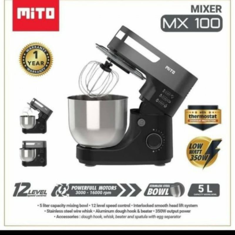 Stand Mixer Mito Kapasitas 5 Liter Terbaru Mito MX 100 Mesin Pengaduk Adonan Kue Roti Handal
