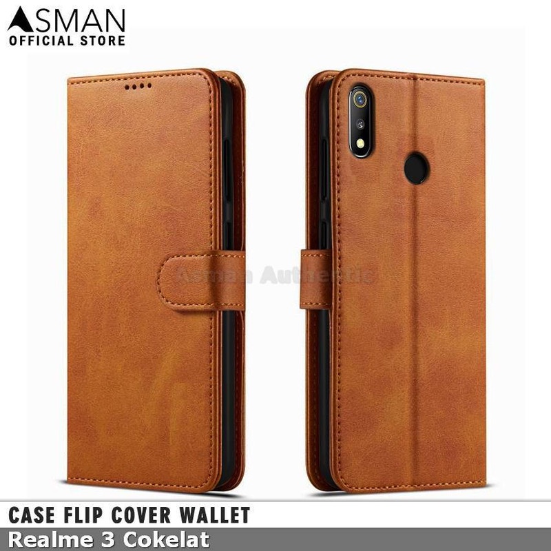 Asman Case Realme 3 Leather Wallet Flip Cover Premium Edition