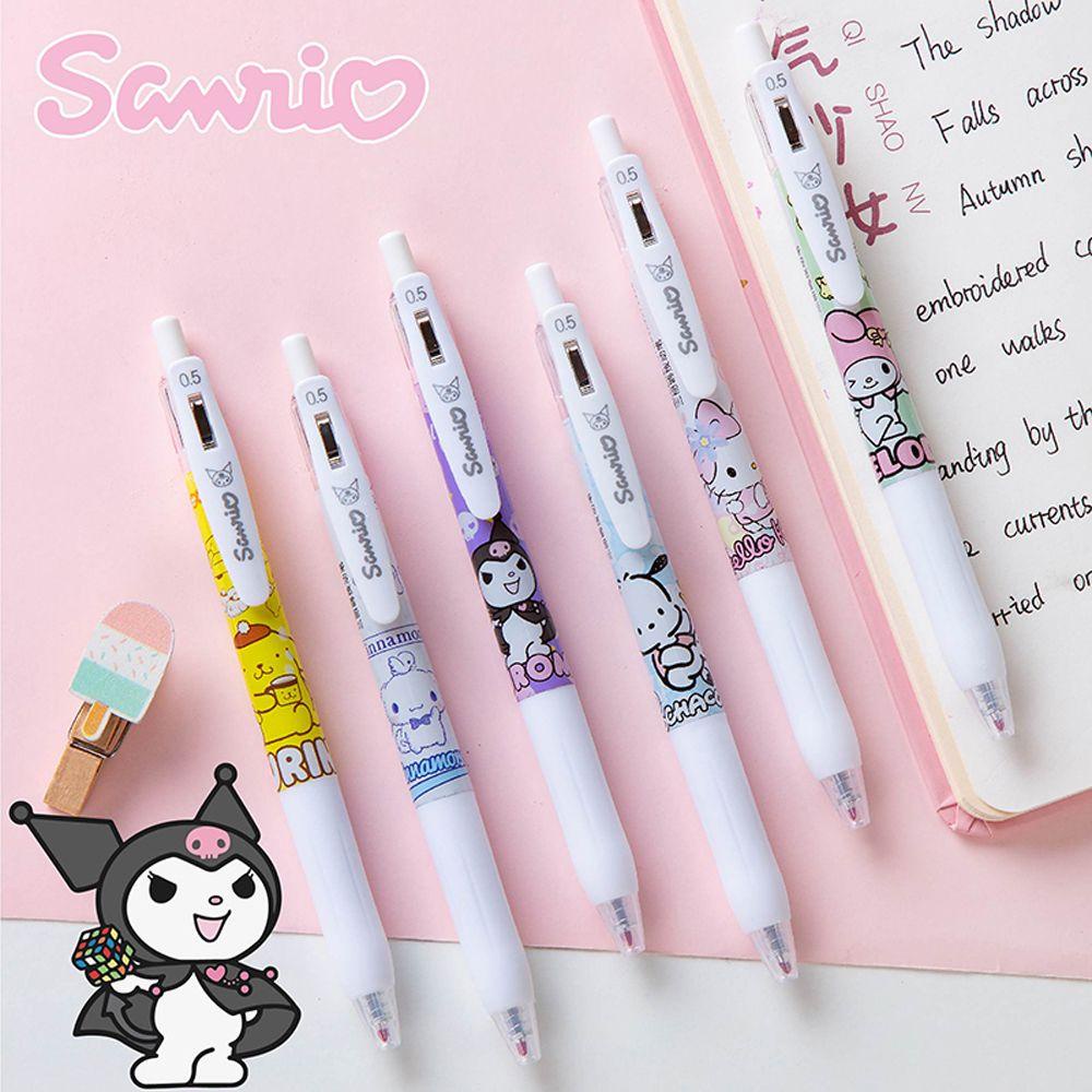 6pcs / Set Pulpen Gel Desain My Melody Tinta Hitam Cepat Kering Kapasitas Besar Untuk Pelajar Perempuan