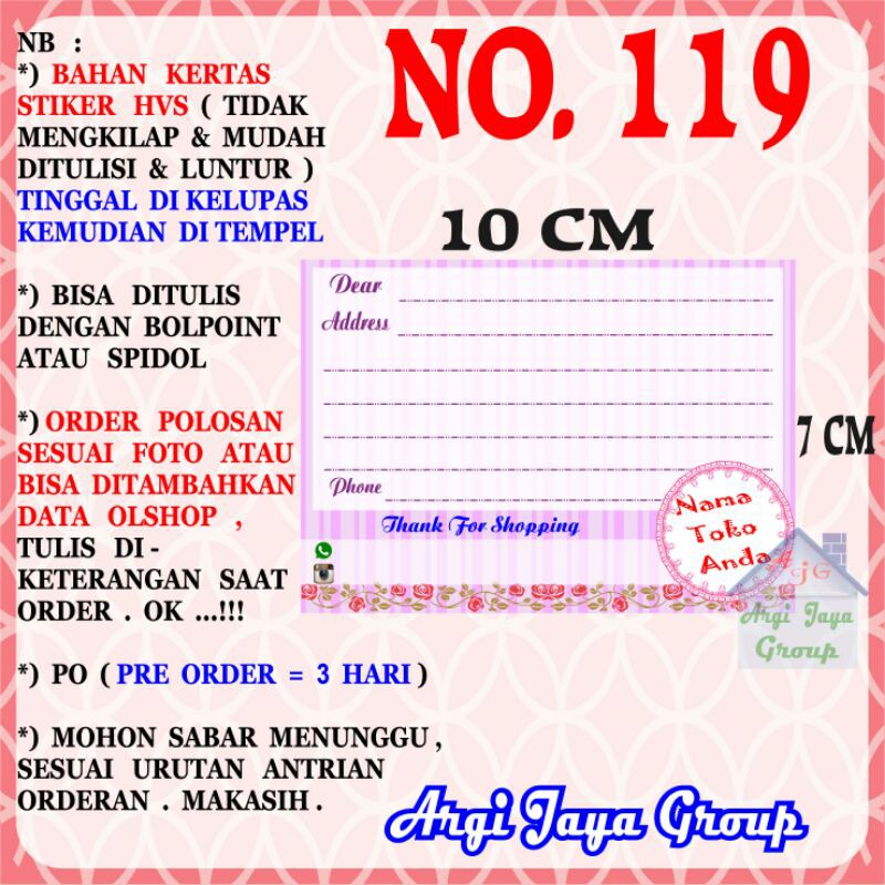 

Stiker HVS - Stiker Pengiriman - Sticker Alamat Olshop Murah Nomer 119-10x7cm
