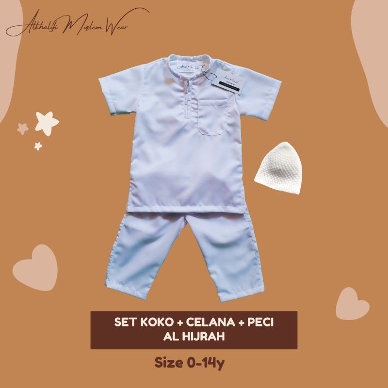 Terbaru - SET KOKO ANAK AL HIJRAH (PUTIH POLOS) berkualitas by Alkhalifi Moslem Wear