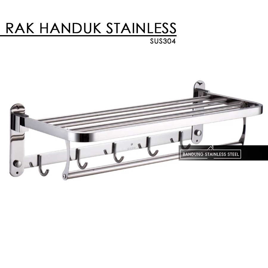 sus 304 Rak tempat handuk lipat stainless steel 5 baris plus kait 918 kamar mandi SILVER Hitam