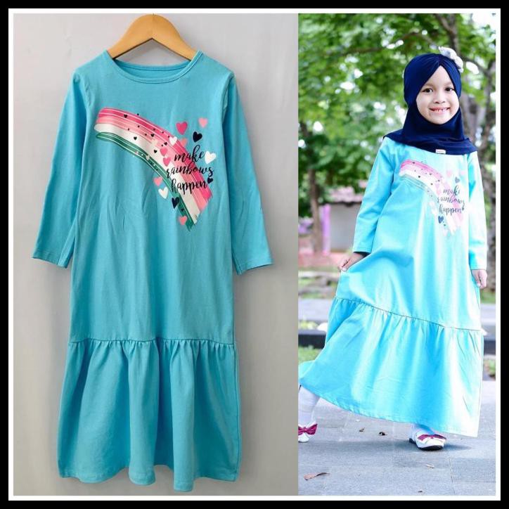 Gamis Kaos Anak Aplikasi Sablon Warna Biru Muda - 2Thn