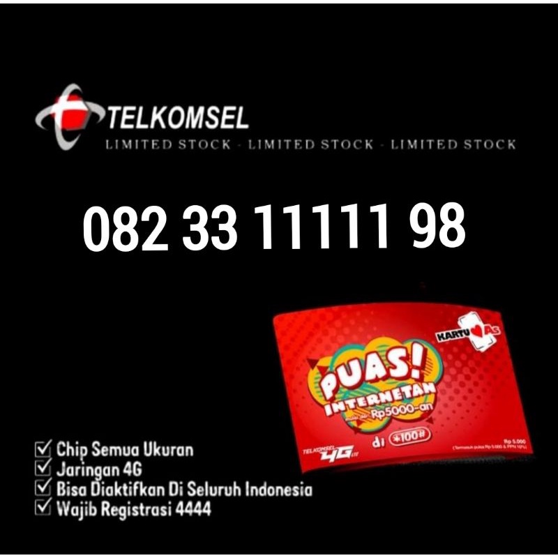 Nomor cantik kartu as 082 33 11111 98