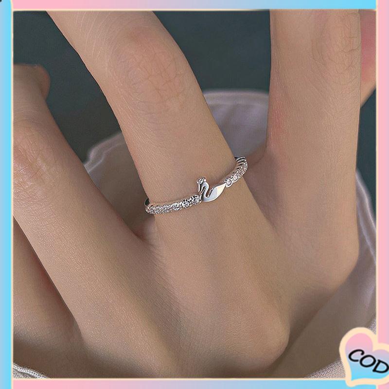 COD❤️ Cincin Jari Telunjuk Bentuk Angsa Kecil Model Terbuka Untuk Wanita-A.one