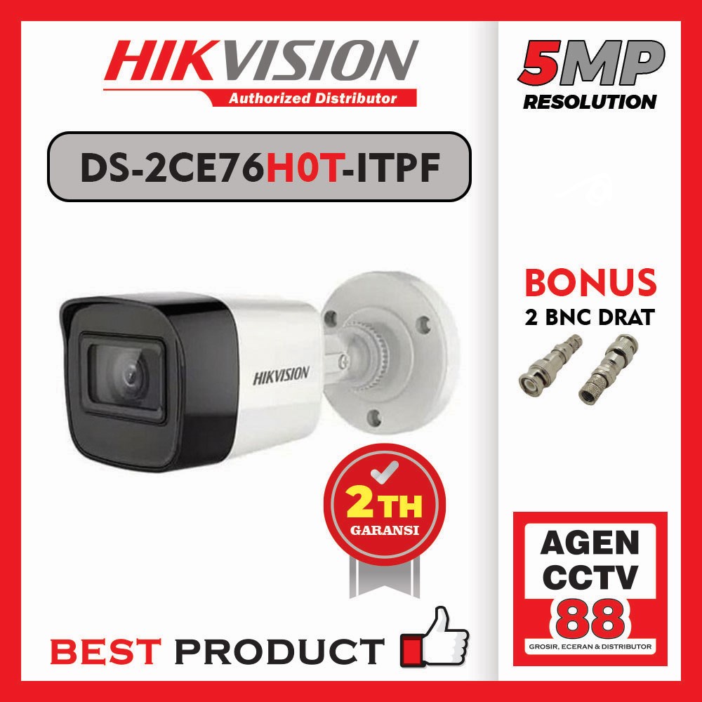 Kamera CCTV Outdoor HIKVISION DS-2CE16H0T-ITPF 5MP Promo Bonus 2 BNC