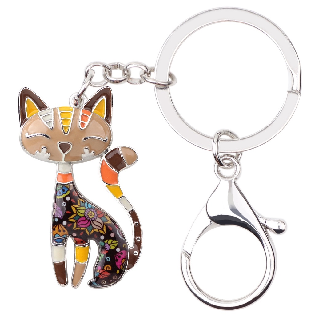 Gantungan Kunci Bentuk Kucing Motif Bunga Bahan Alloy Untuk Aksesoris Tas Wanita Charms