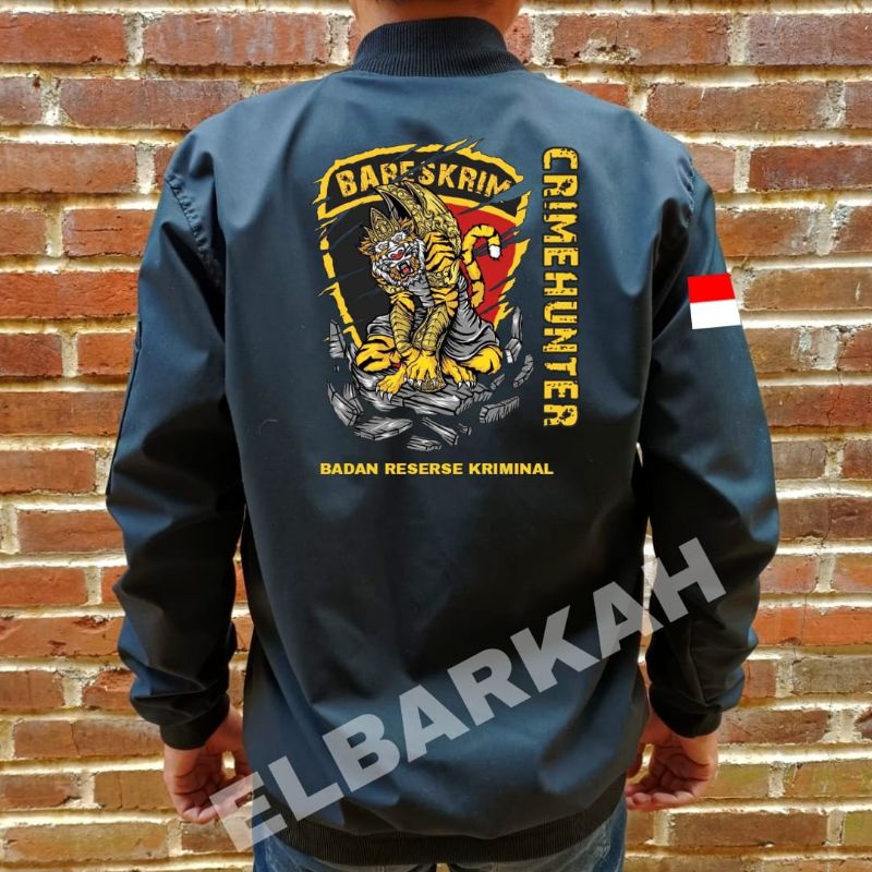 JAKET BOMBER LOGO BARESKRIM + BONUS PIN BARESKRIM JAKET BOMBER BISA CUSTOM LOGO SENDIRI jaket bomber waterfroop jaket bomber terbaru