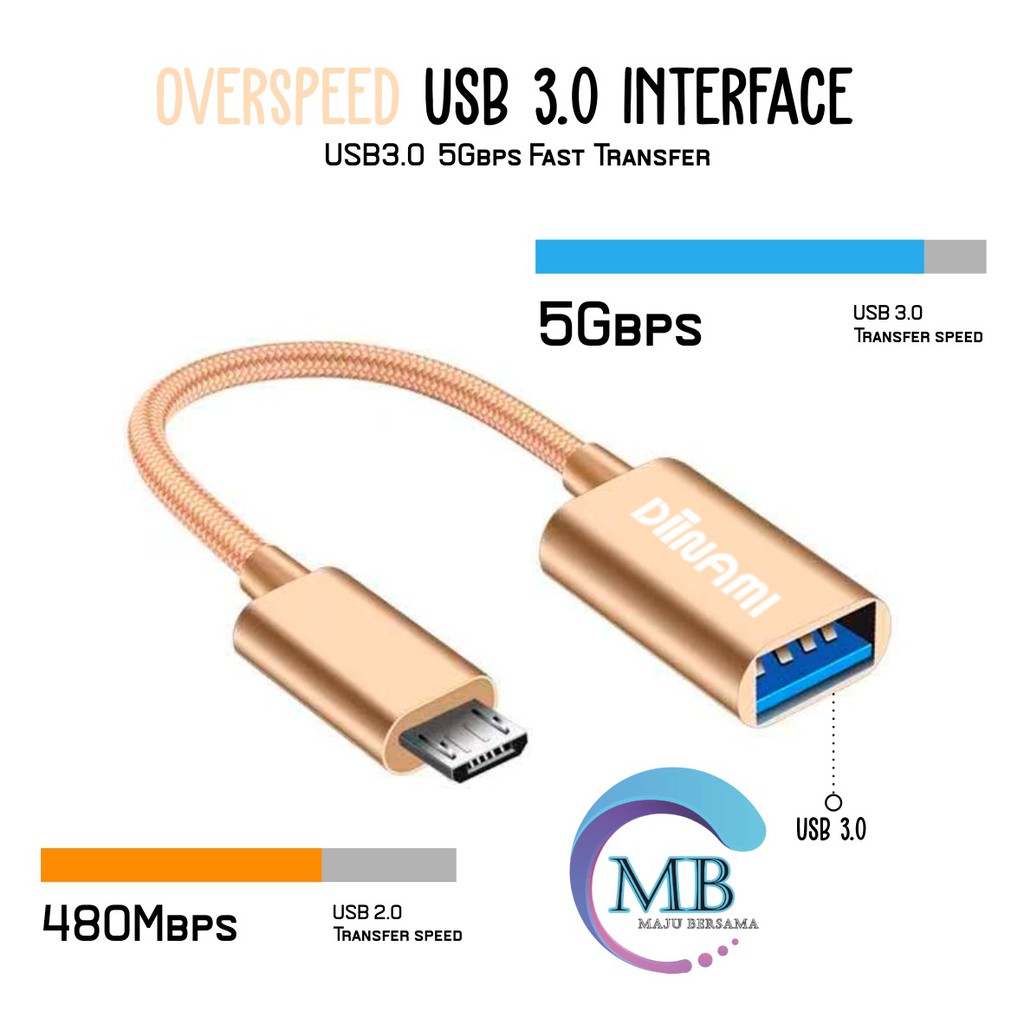 BM074 Kabel otg DIINAMI micro dan tipe c usb fast translit data anti lelet bahan metal usb 3.0 MB2032