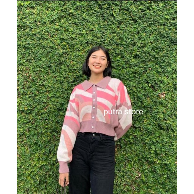 Camelia crop cardy//Atasan rajut wanita