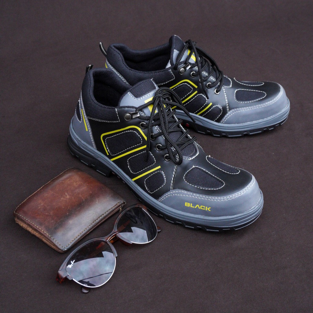 Black Force Elder Hitam - Sepatu Boots Pendek Safety Ujung Besi Bikers Hiking Gunung Kerja Laki -COD