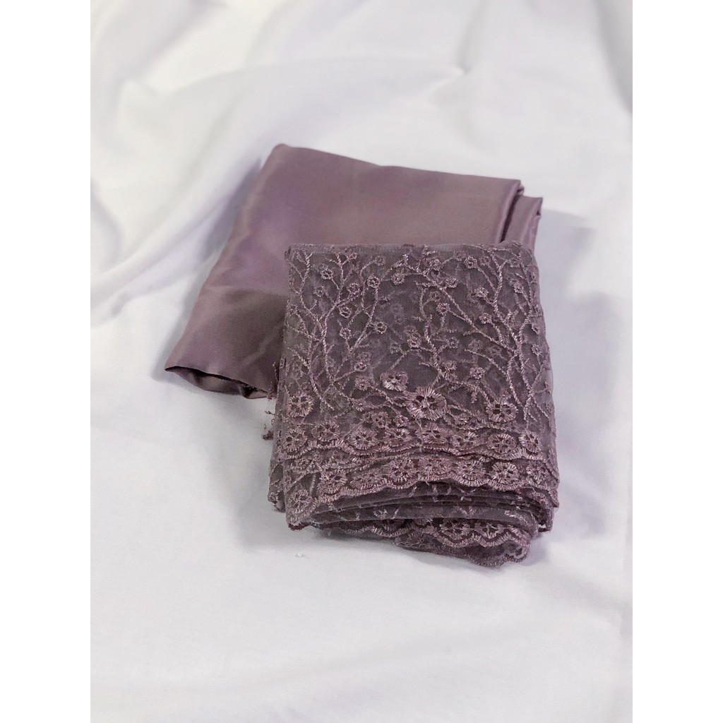 Paket Dress dan Kebaya combo kain BROKAT Tille + kain SATIN