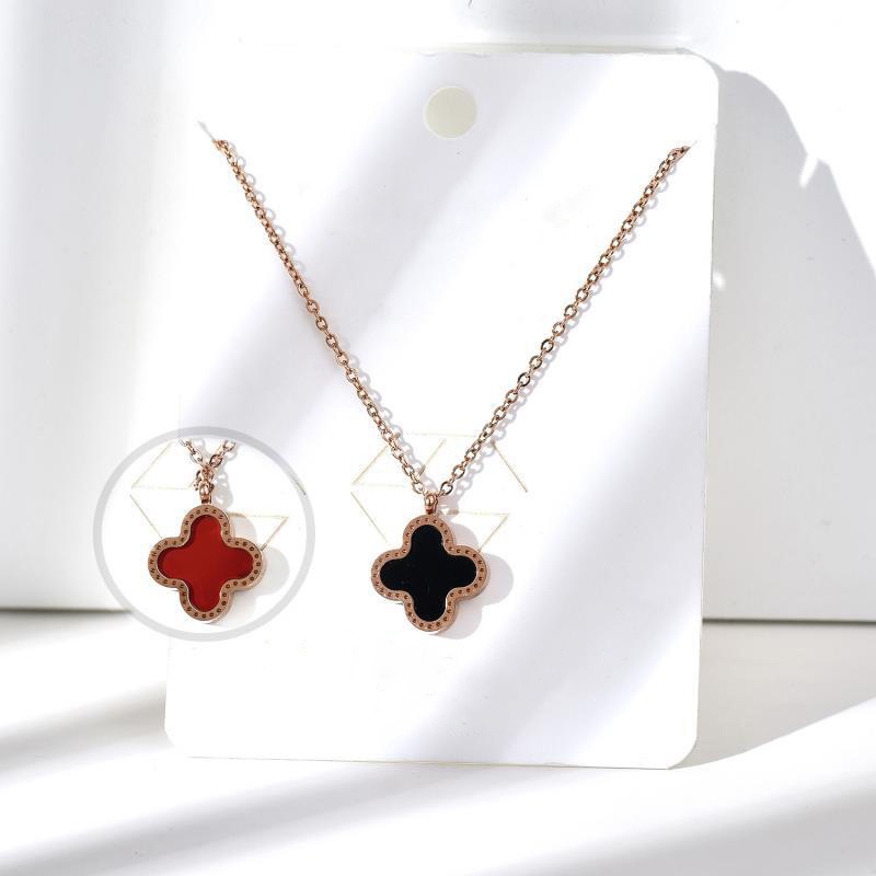 [ Women Creative Metal  Double Side  Four-leaf  Pendant Necklace   Clavicle Necklace ] [ Gold Chain Necklace ]