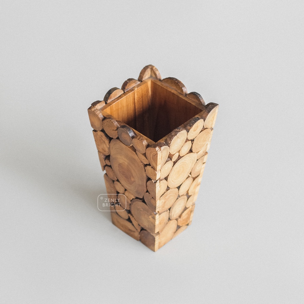 Vas Kayu Jati Model Mozaik | mozaik wooden vase