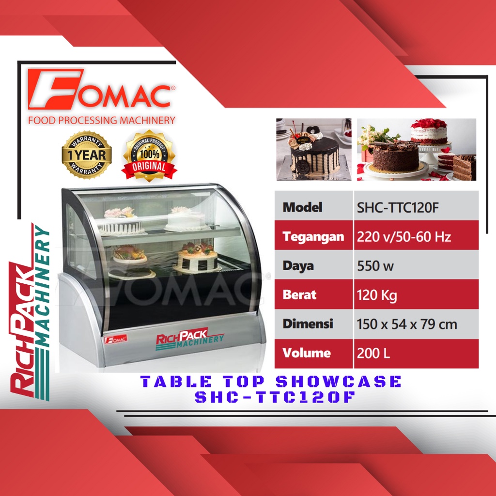 FOMAC SHC-TTC120F Table Top Showcase Showcase Pendingin Display Kue