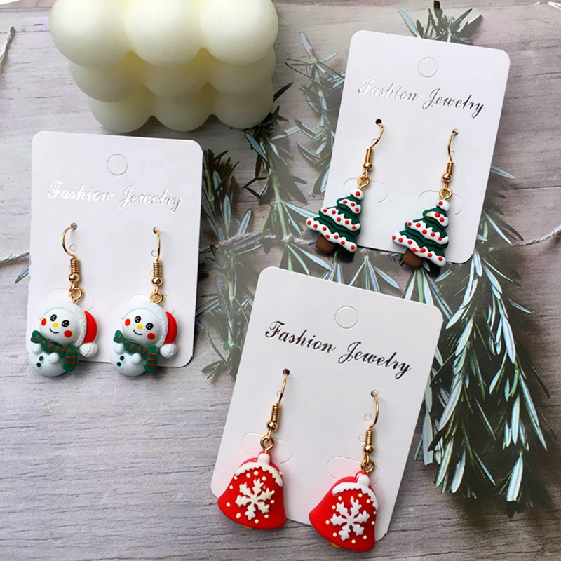 Fancyqube Anting Stud Desain Pohon Natal Santa Claus Untuk Wanita