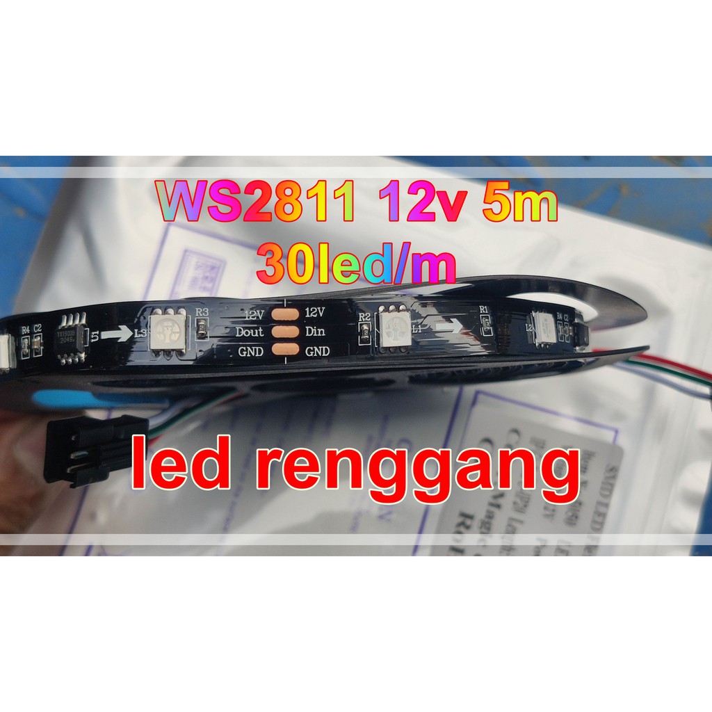 Led strip rgb ws2811 12v 5m 30led/m Indoor ip30 PCB tebal