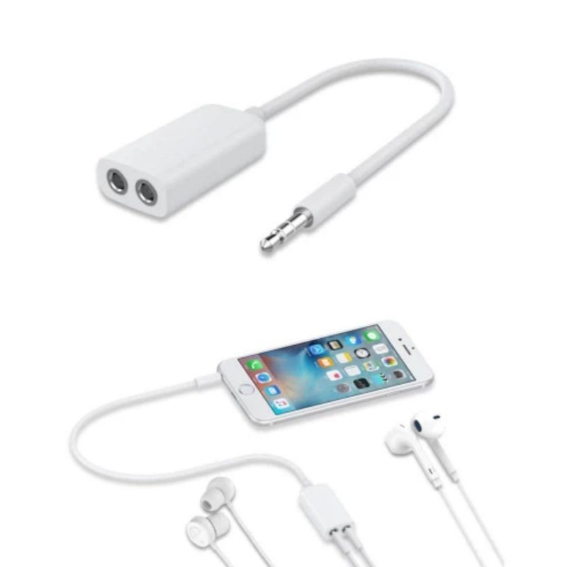 KABEL AUDIO SPLITTER JACK 3.5 mm/ KABEL SAMBUNGAN MALE TO DUAL FEMALE 2 IN 1 (BUKAN UNTUK MIC)