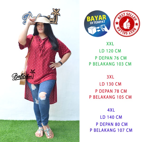 Balicihui Tunik Elena Tunik Jumbo Plus Size Big Size Tunik Wanita Tunik Panjang Tunik Top Atasan Panjang Long Tunik