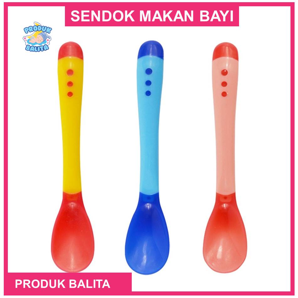 Sendok Garpu Makan Bayi Silikon Sensor Panas  Peralatan Makan Bayi Terlaris