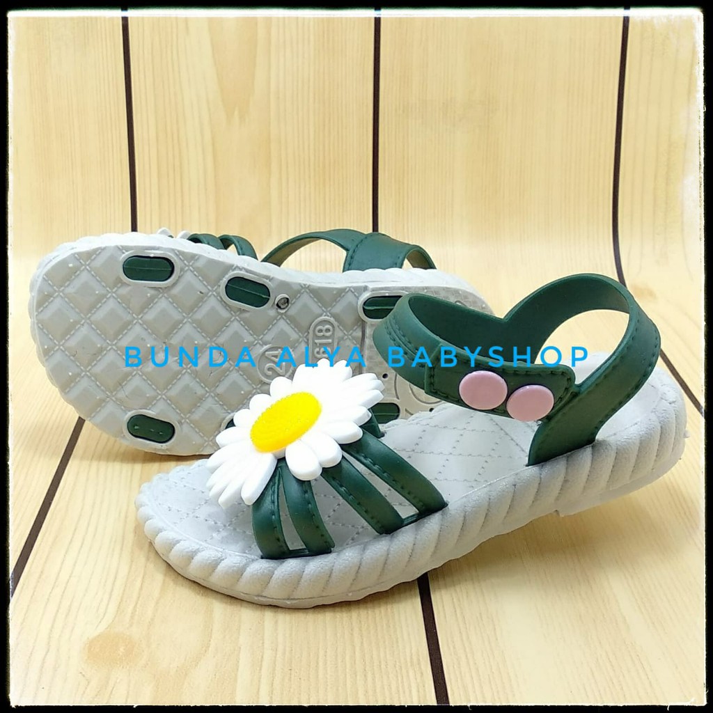 Sandal Anak Perempuan Usia 3 4 Tahun IMPORT HIJAU - Sandal Anak Cewek Elastis Motif Bunga Size 27 - 29 Karet Anti Licin