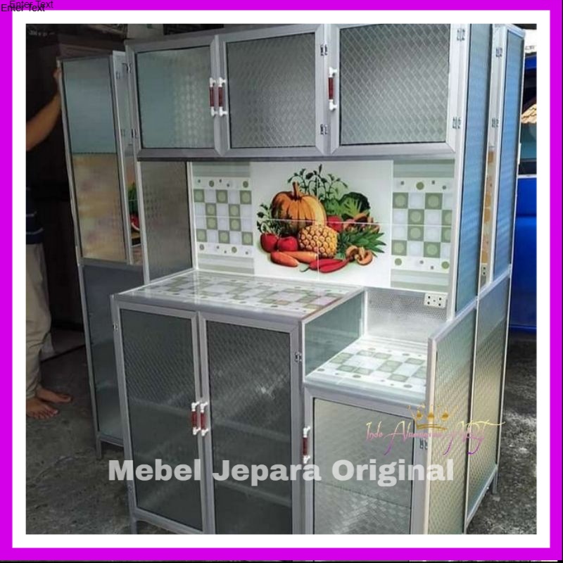 Meja Kompor & Lemari Dapur Pintu Kaca Bahan Alumunium Modern