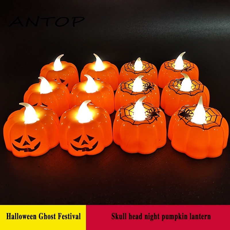 Halloween Glowing Tengkorak Labu Lentera Led Lilin Cahaya Horor Suasana Tata Letak Adegan Dekorasi Alat Peraga Cahaya ANTOP