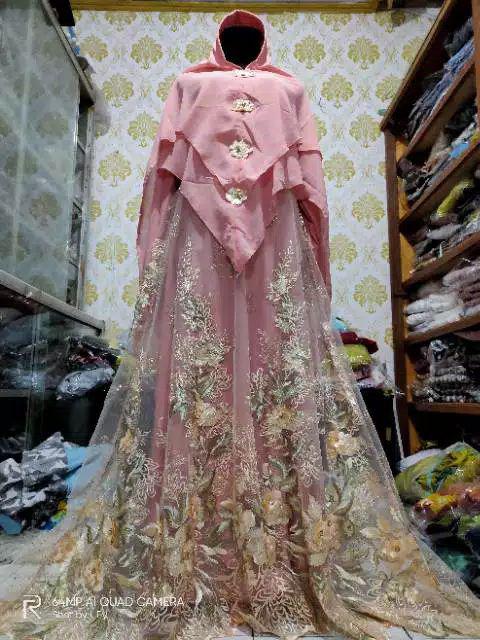 SET GAMIS SYARI BAJU MUSLIM PESTA MEWAH FULL TILE BORDIR 