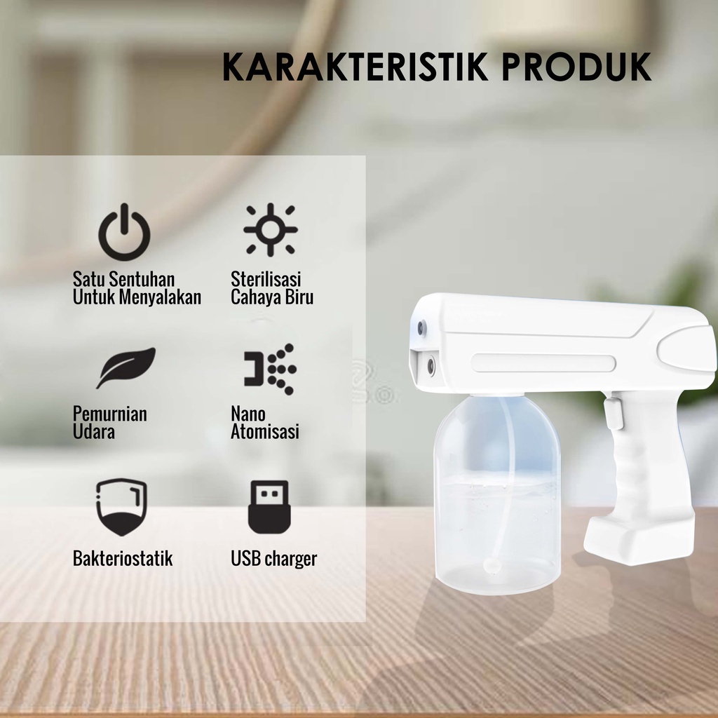 KADONIO Nano Spray Gun Disinfectant Fogging Disinfection Portable Sterilisasi Cahaya Biru Pemurnian Udara Usb 300ML