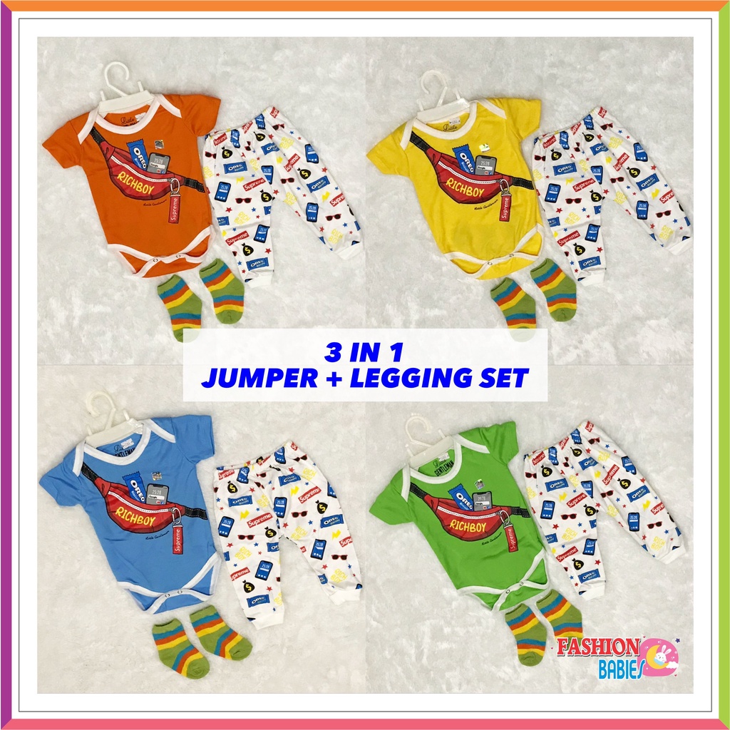❤ Fashionbabies ❤ SET JUMPER LEGGING KAOSKAKI 3IN1/ BABY GIFTSET / LITTLE GENTLEMEN
