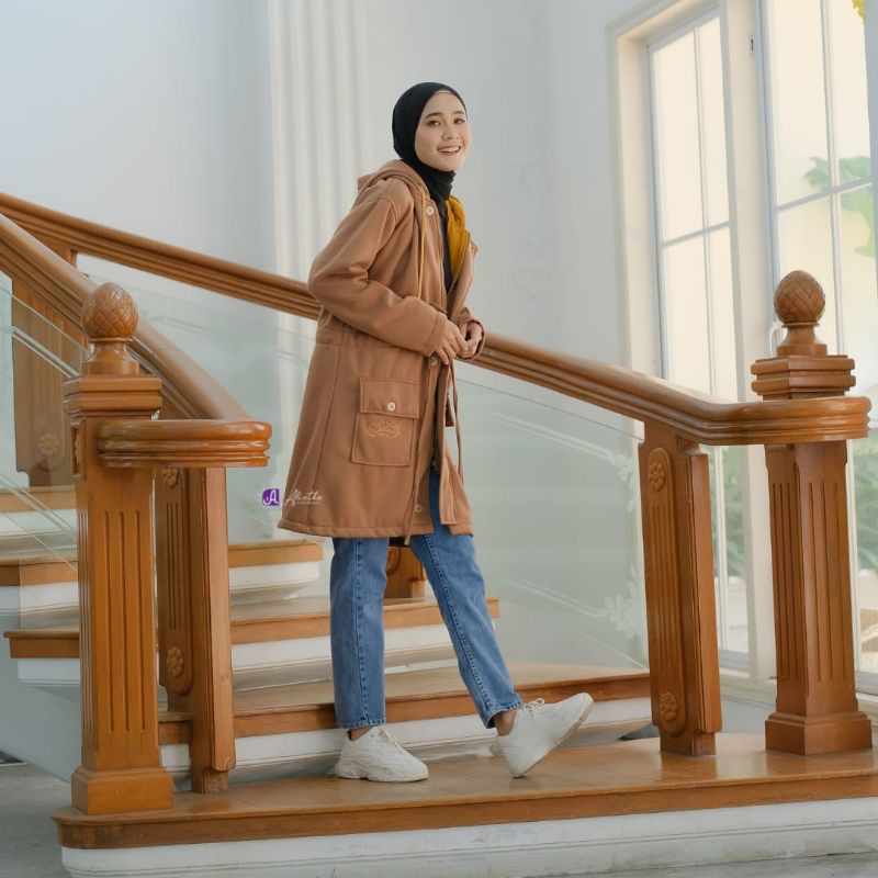 OUTER HIJAB MOCCA / JAKET MUSLIMAH WARNA MOCCA / JAKET TEBAL