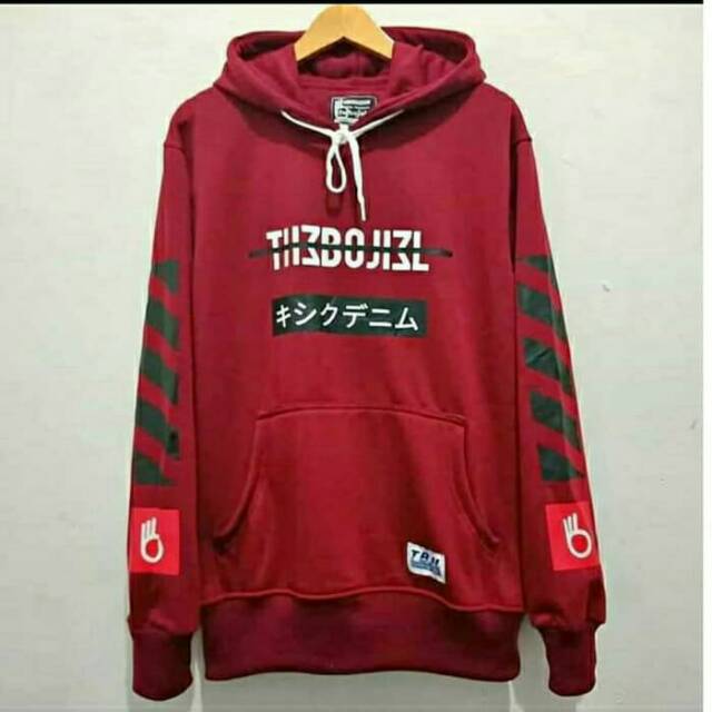 Sweater hodie the bojiel kanji maroon murah-merah L