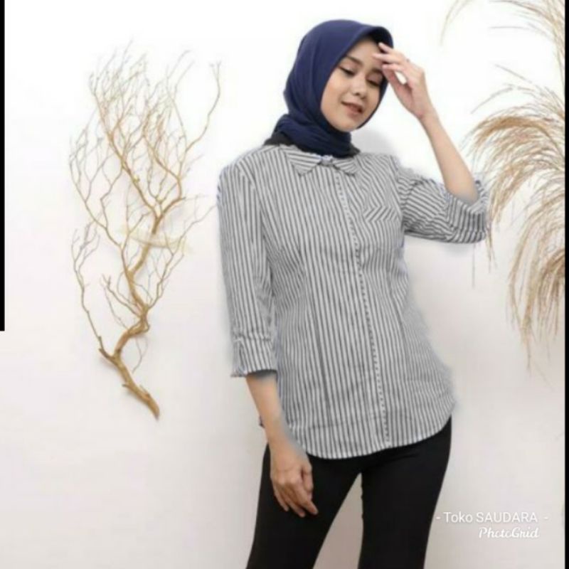 kemeja wanita salur tangan 3/4