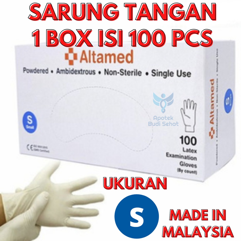 ALTAMED Sarung Tangan Medis Sarung Tangan Karet Latex Handscoon SATUAN ECERAN Ukuran S
