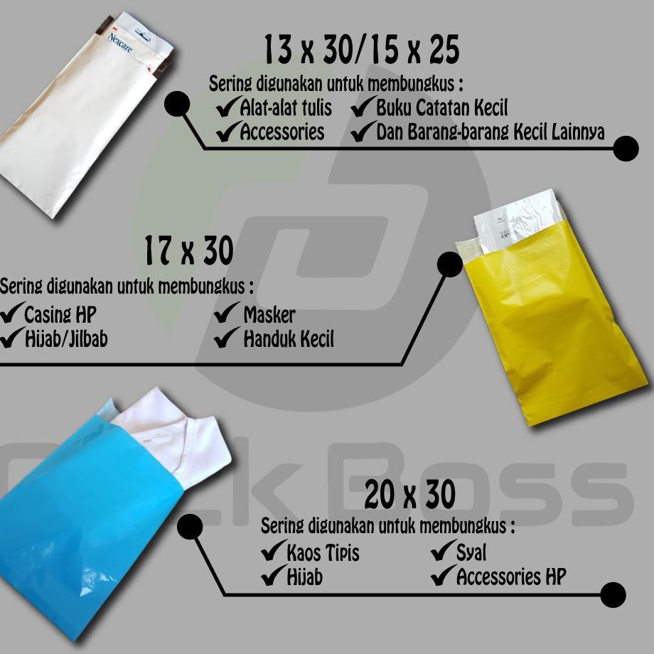 

♪ POLYMAILER PACKBOSS 28x42 ISI ±100 LEMBAR TEBAL, KUALITAS BOSS , HARGA ♥
