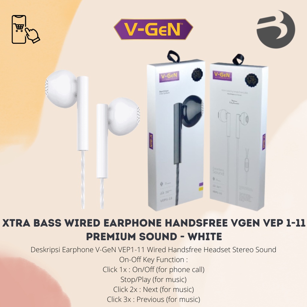 XTRA BASS WIRED EARPHONE HANDSFREE VGEN VEP 1-11 PREMIUM SOUND