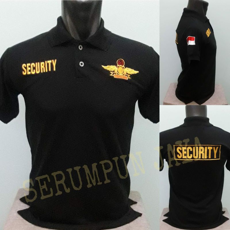 KAOS SECURITY WINGS HITAM - KAOS KERAH SECURITY WINGS HITAM FULL BORDIR