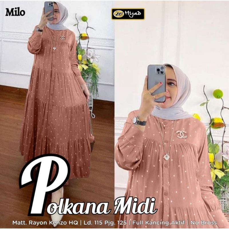 DRESS WANITA TERBARU 2022 KEKINIAN VIRAL / POLKANO MIDI / MAT RAYON KENZO HQ / DRESS TERBARU REMAJA 