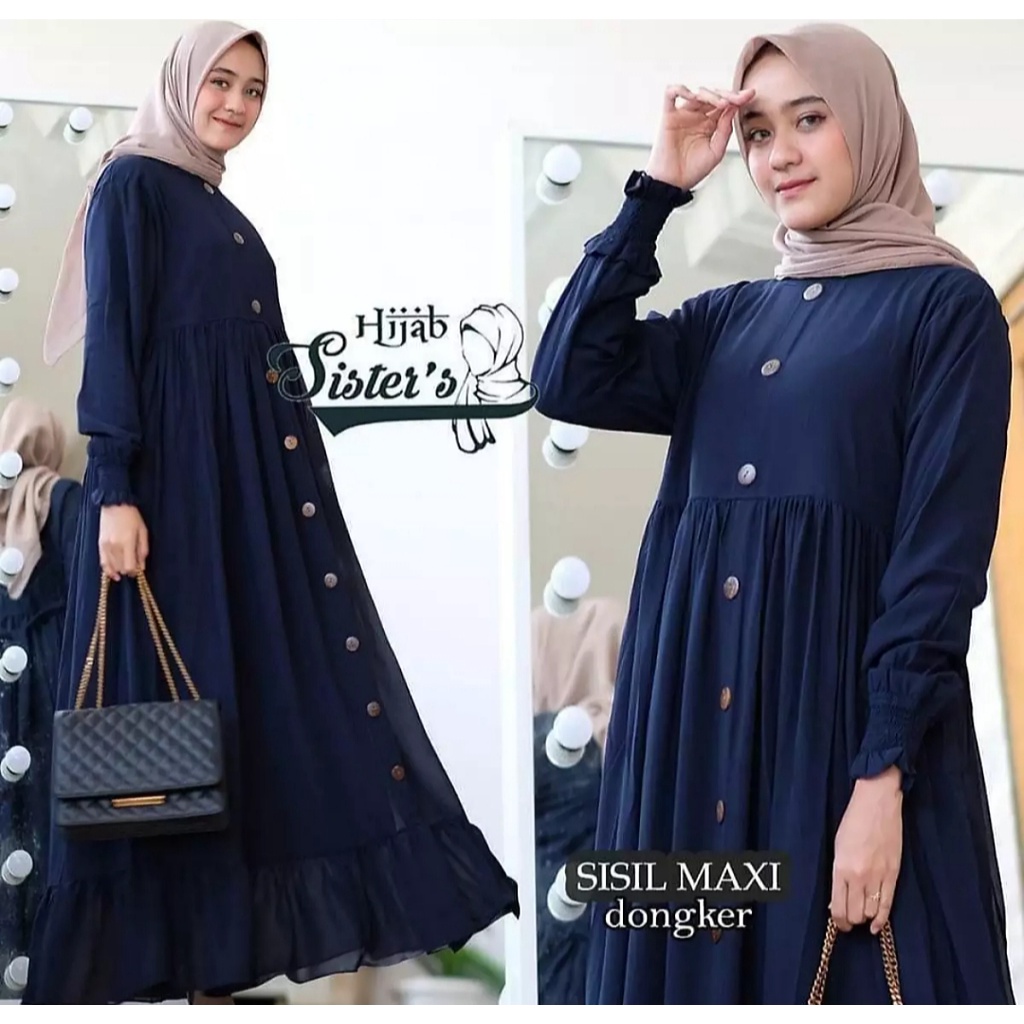 GAMIS ALESHA FULL KANCING DRESS MOSCREPE TERBARU KEKINIAN Gamis terbaru tunik wanita dewasa baju dress kondangan