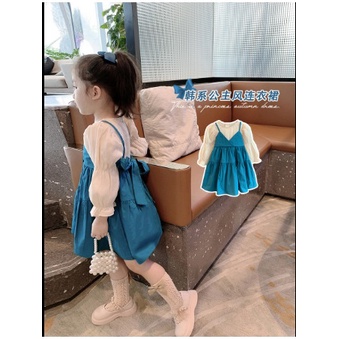 DRESS BLUE TOSCA DUA TALI GANTUNG JUMPSUIT ANAK BIRU BUNGA 100-140