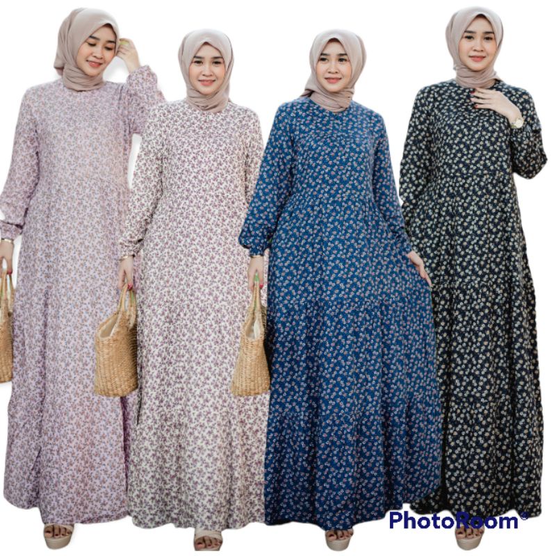 Nabila Dress gamis motif rayon grade A premium murah